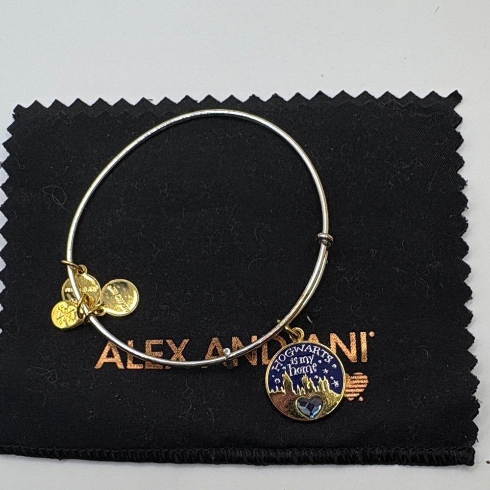 Alex and Ani Silver Bangle with Gold and Blue Charms